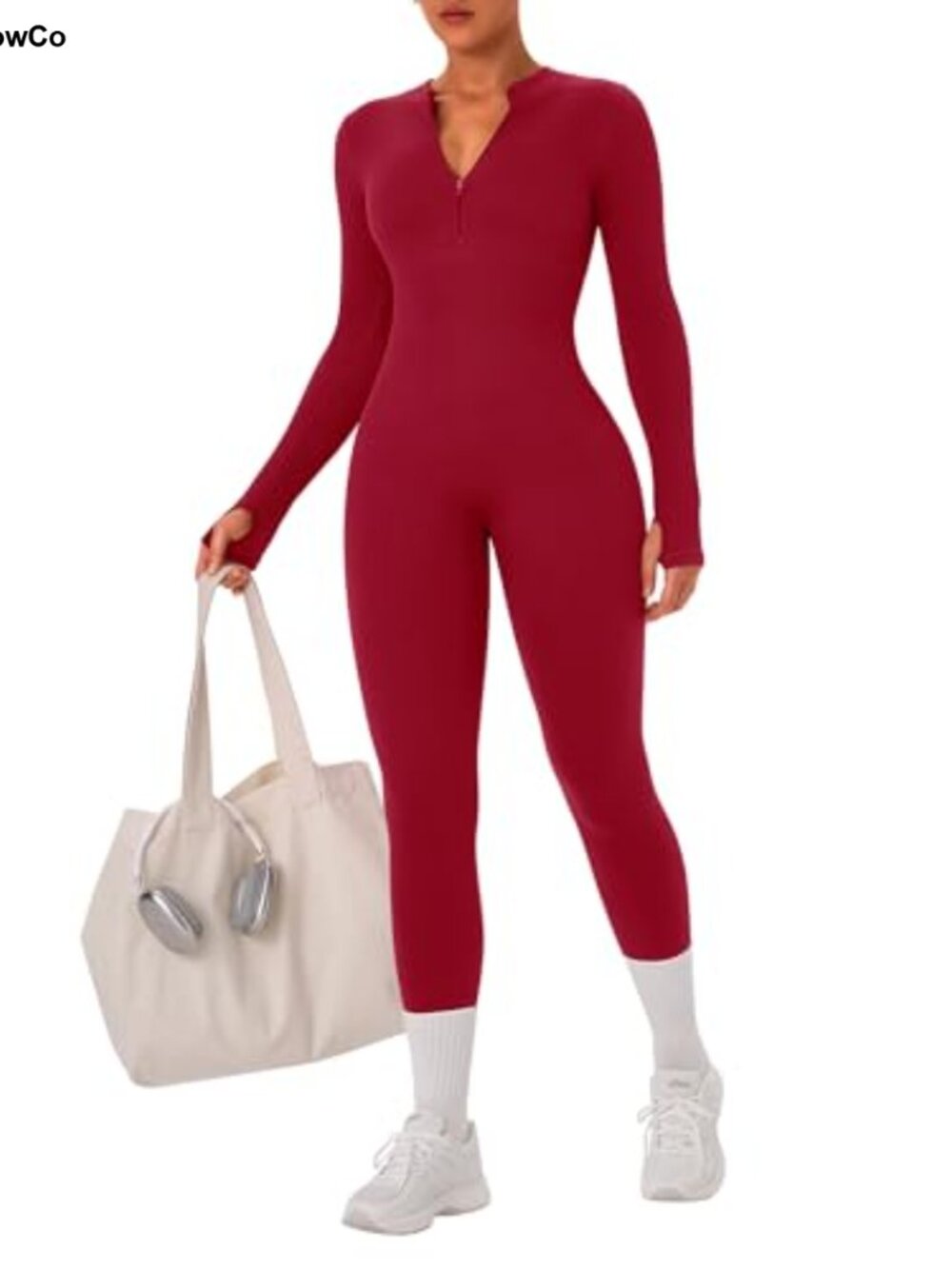 Women's Seamless Ribbed Long Sleeve Workout Jumpsuit Tummy Control Zip Up